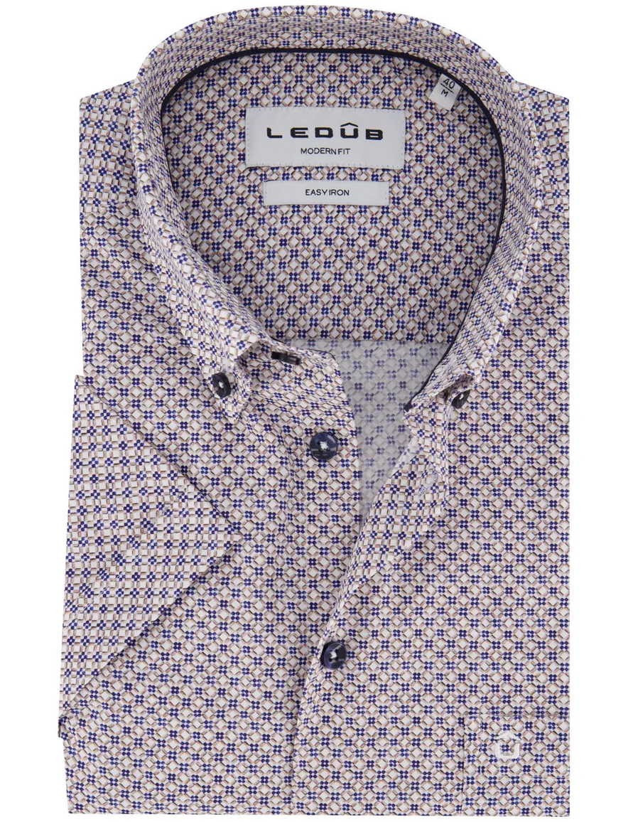Ledub modern fit overhemd donkerblauw patroon