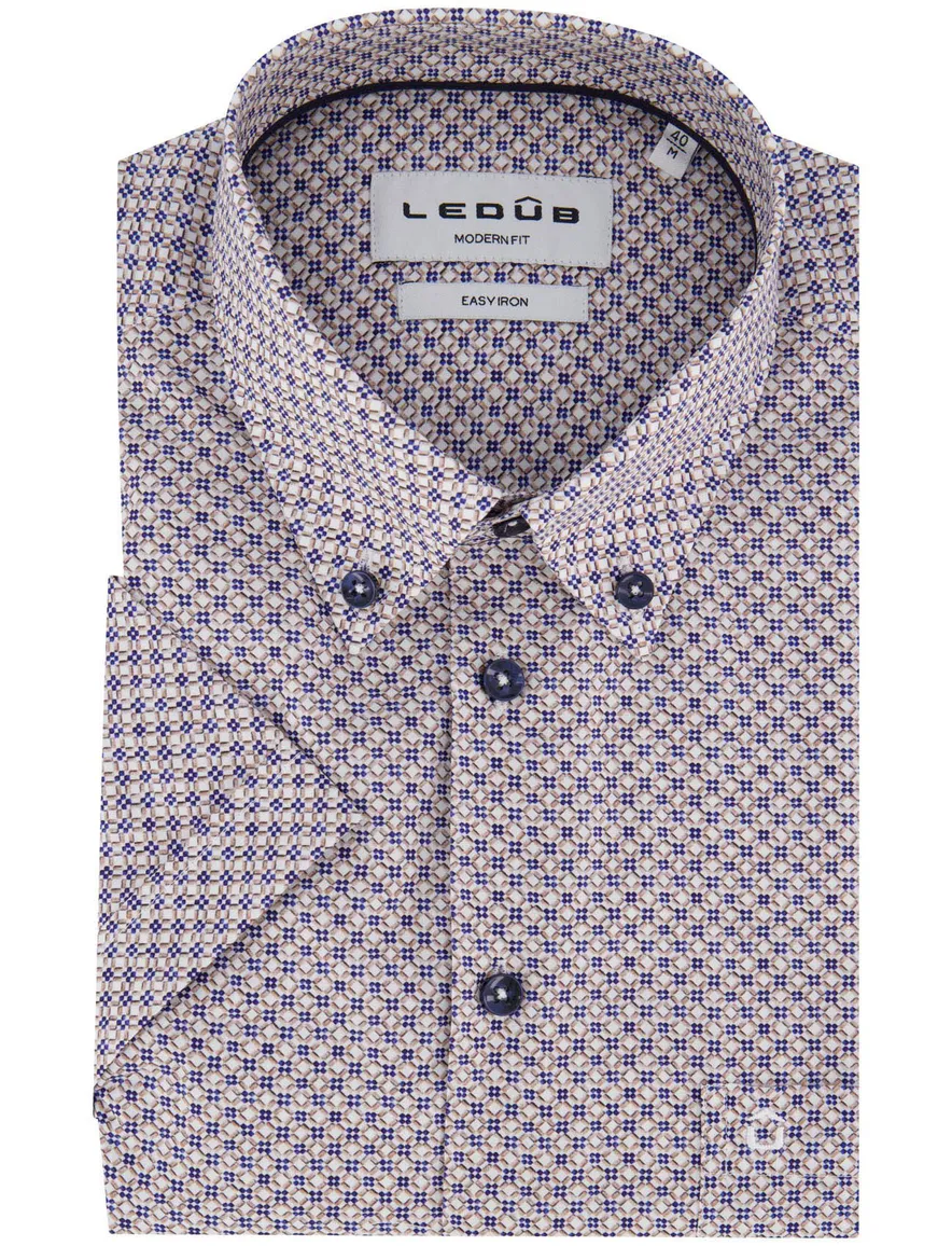 Ledub normale fit overhemd blauw geprint katoen