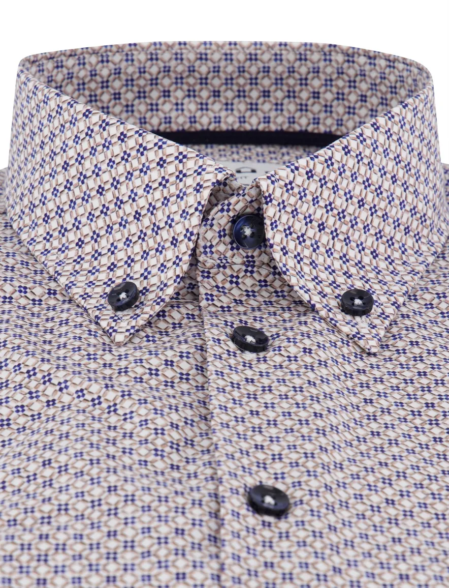 Ledub modern fit overhemd donkerblauw patroon