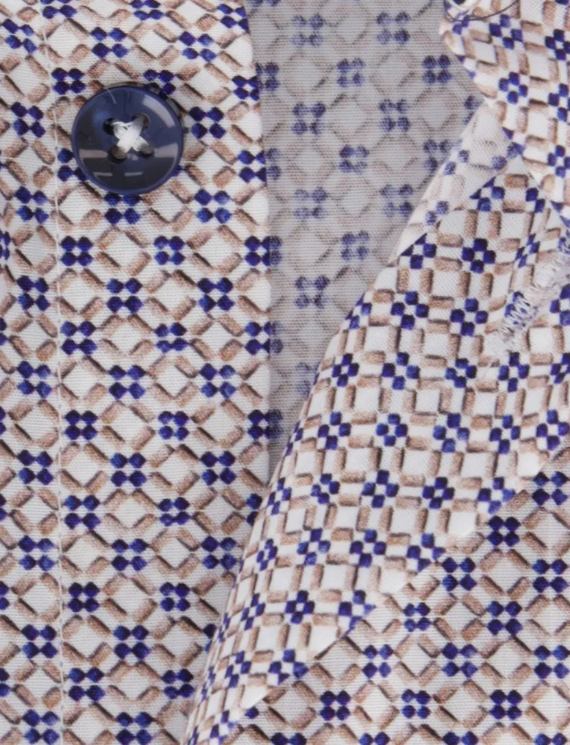 katoenen Ledub overhemd donkerblauw geprint katoen normale fit