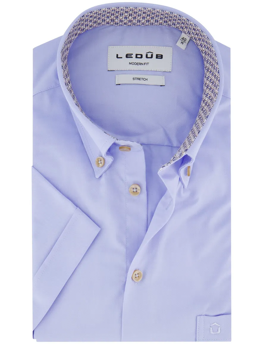 Ledub overhemd korte mouw blauw stretch