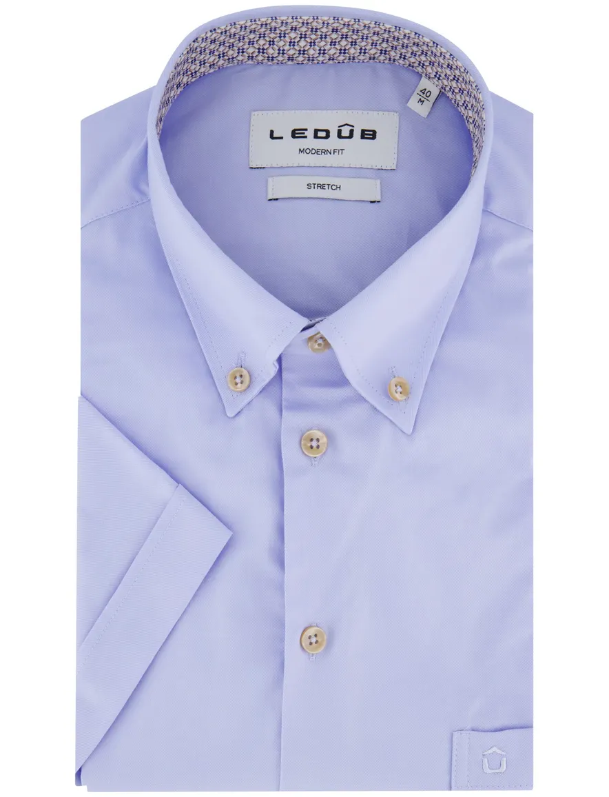 Ledub overhemd korte mouw blauw stretch