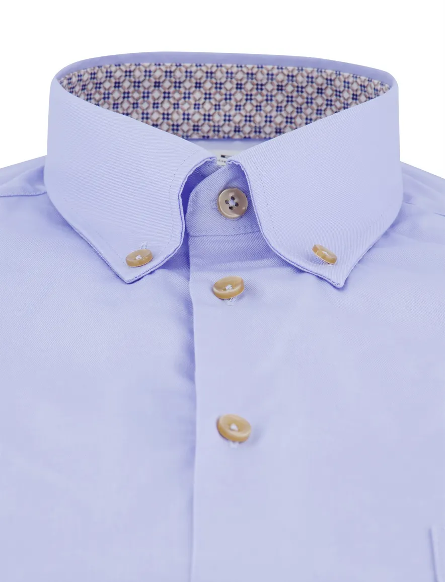 Ledub overhemd korte mouw blauw stretch