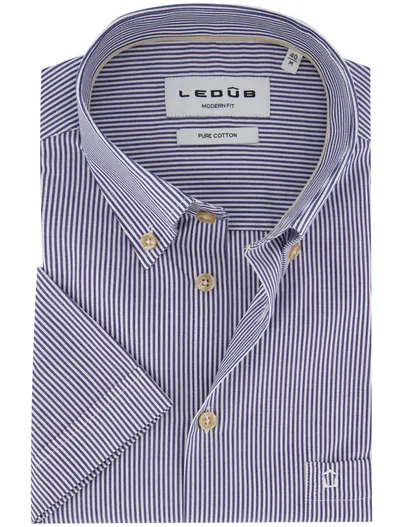 Ledub Ledub normale fit overhemd blauw gestreept katoen