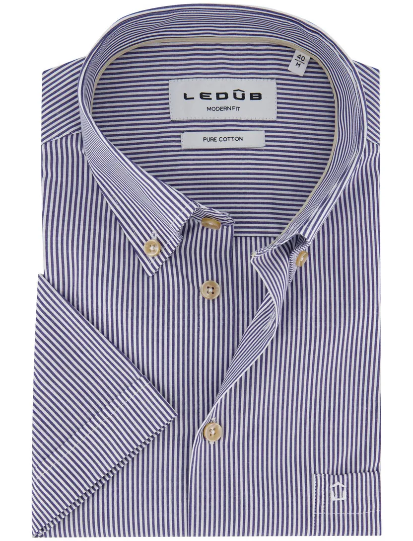 Ledub overhemd blauw gestreept normale fit katoen