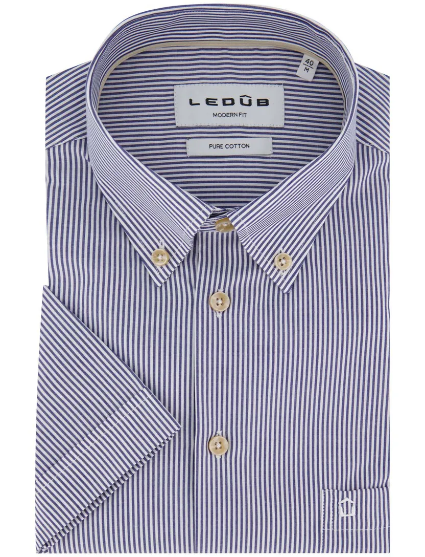 Ledub overhemd blauw gestreept normale fit katoen