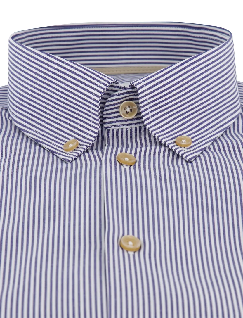 Ledub overhemd blauw gestreept normale fit katoen