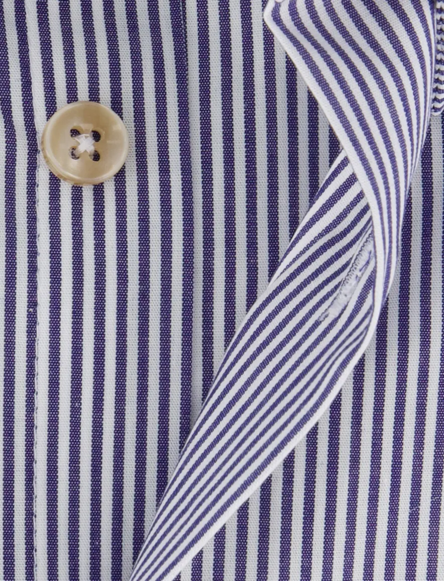 Ledub normale fit overhemd donkerblauw gestreept katoen