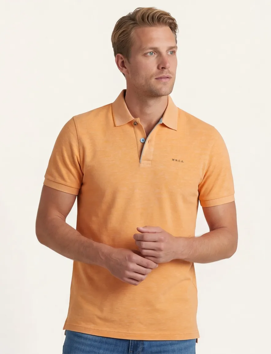 New Zealand poloshirt oranje gemeleerd