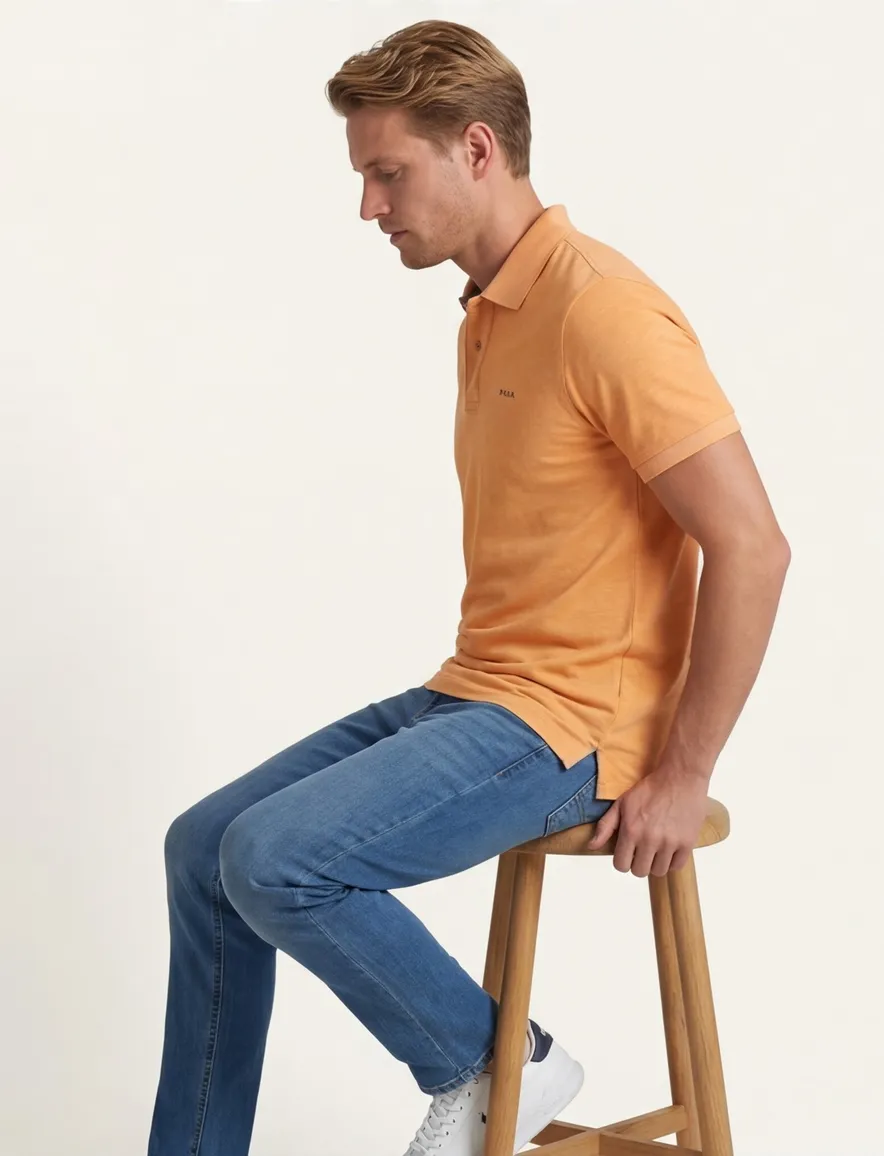 New Zealand poloshirt oranje gemeleerd