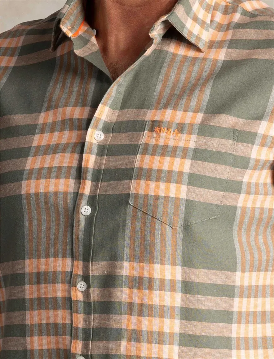 NZA overhemd groen linnen button-down