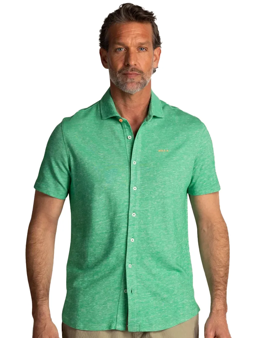 NZA overhemd groen gemêleerd wide collar
