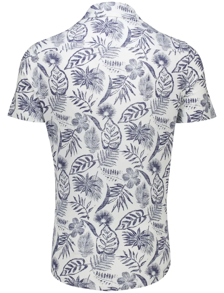 NZA overhemd blauw geprint katoen