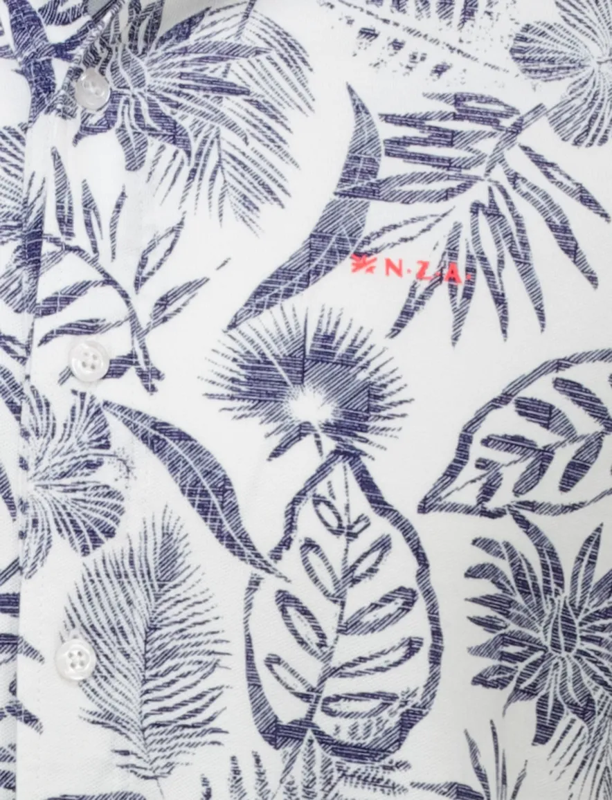 NZA overhemd blauw geprint katoen