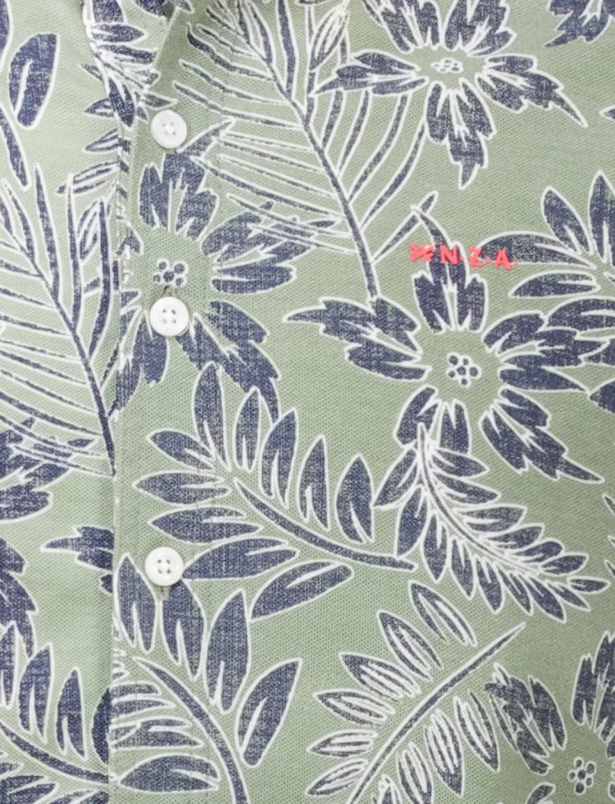 NZA overhemd korte mouw groen printje