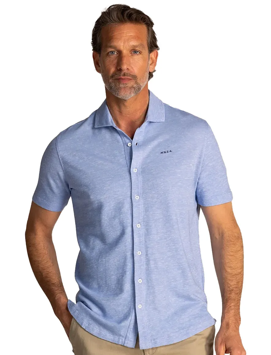 NZA overhemd korte mouw blauw