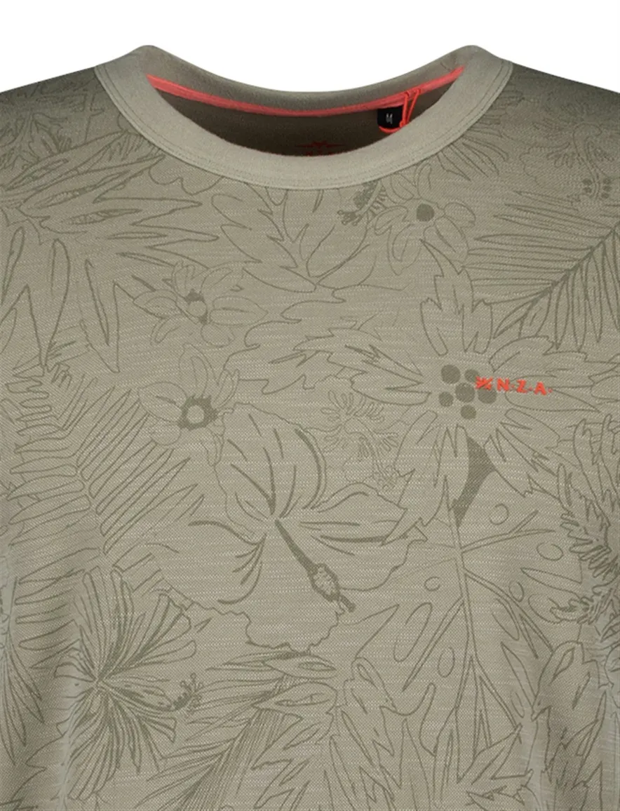 New Zealand t-shirt beige met bladprint