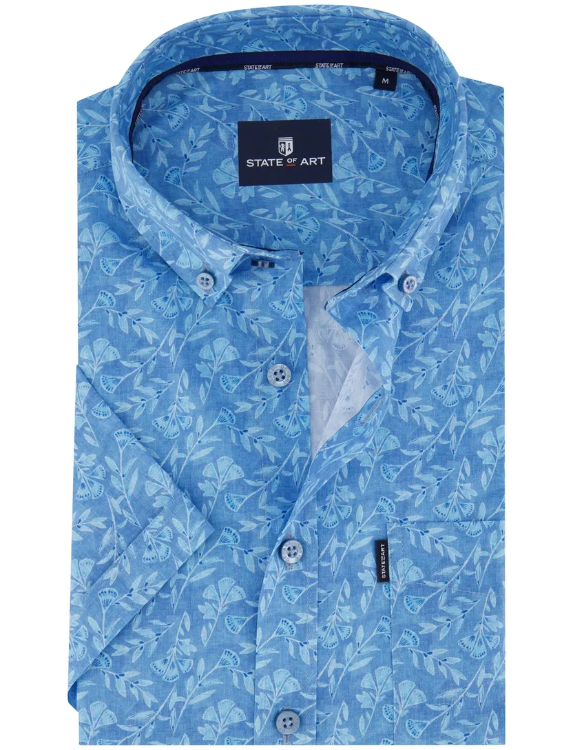 State of Art overhemd blauw geprint button-down boord