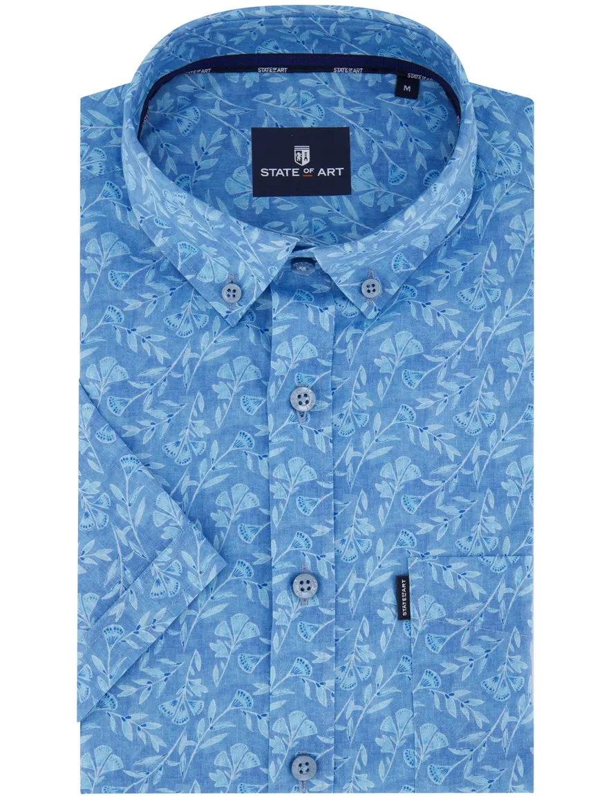 State of Art overhemd blauw geprint
