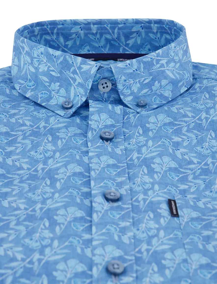 State of Art overhemd blauw geprint katoen