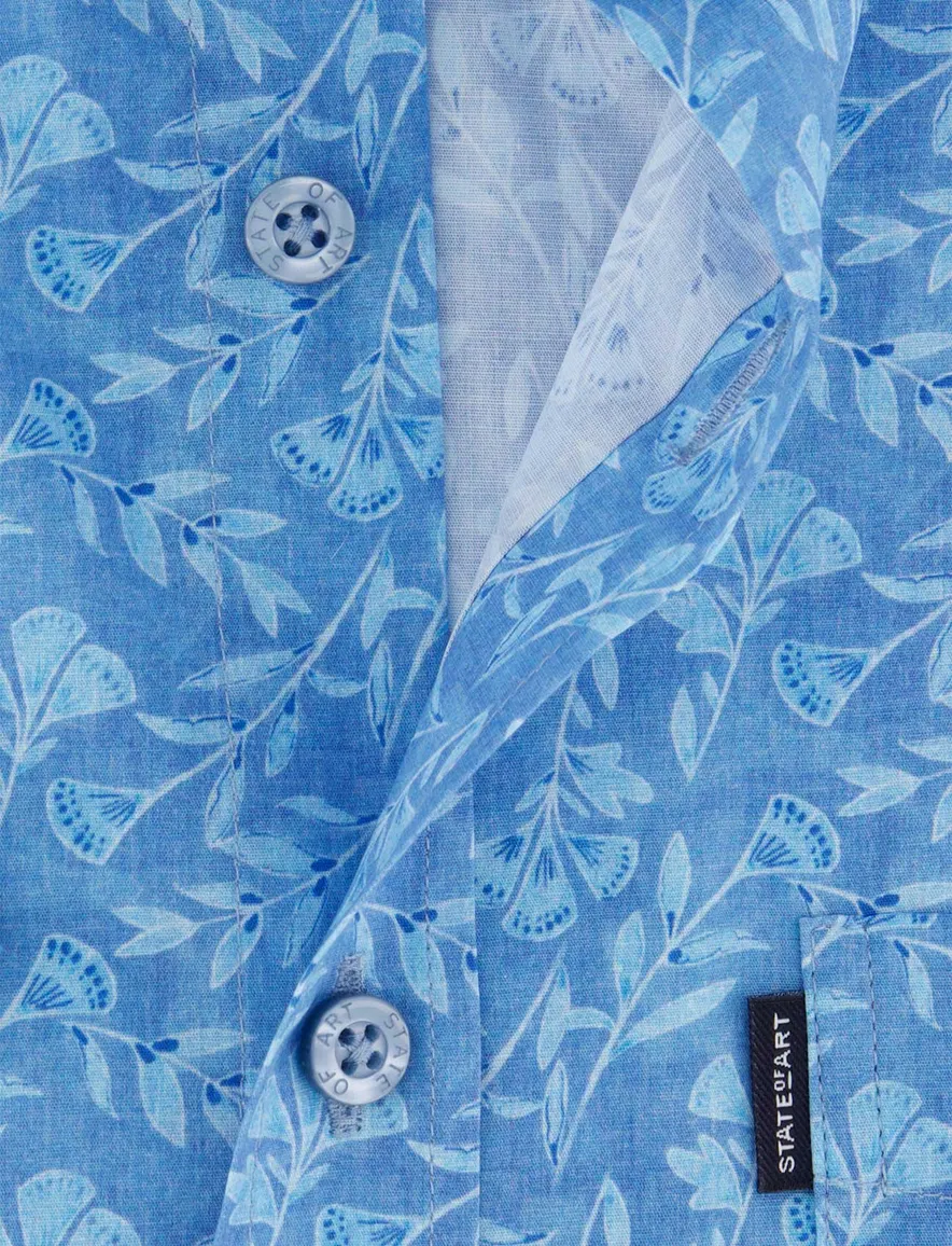 State of Art overhemd blauw geprint katoen