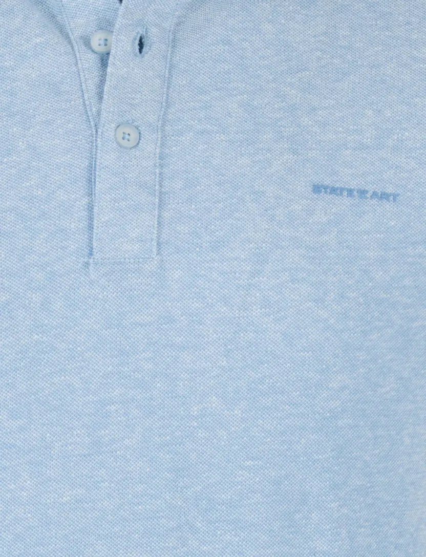 State of Art polo lichtblauw gemêleerd linnen