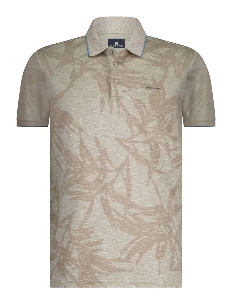State of Art korte mouw polo beige blauw geprint