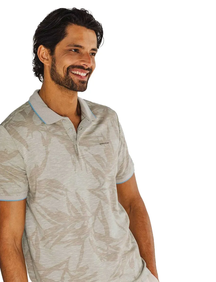 State of Art korte mouw polo beige blauw geprint