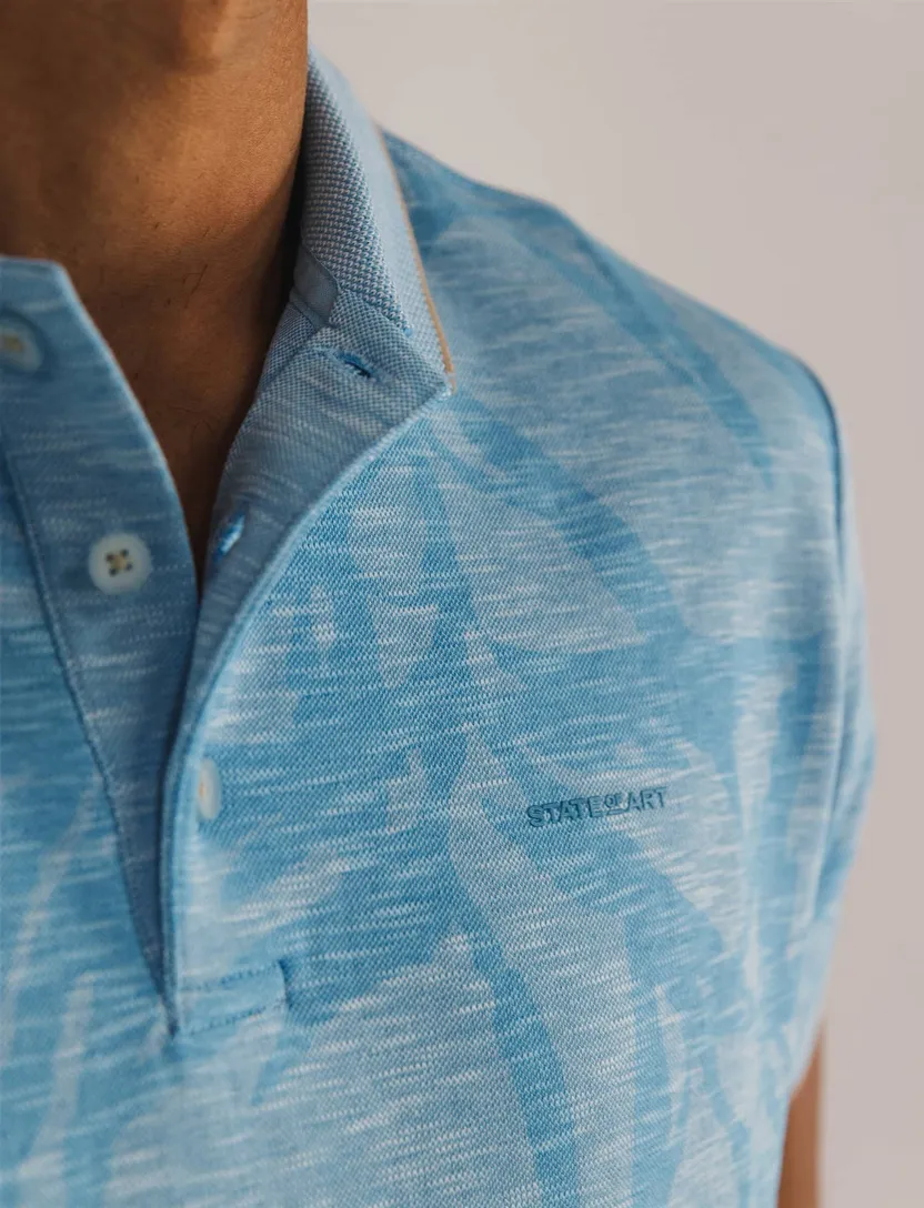 State of Art korte mouw polo blauw geprint 3-knoops