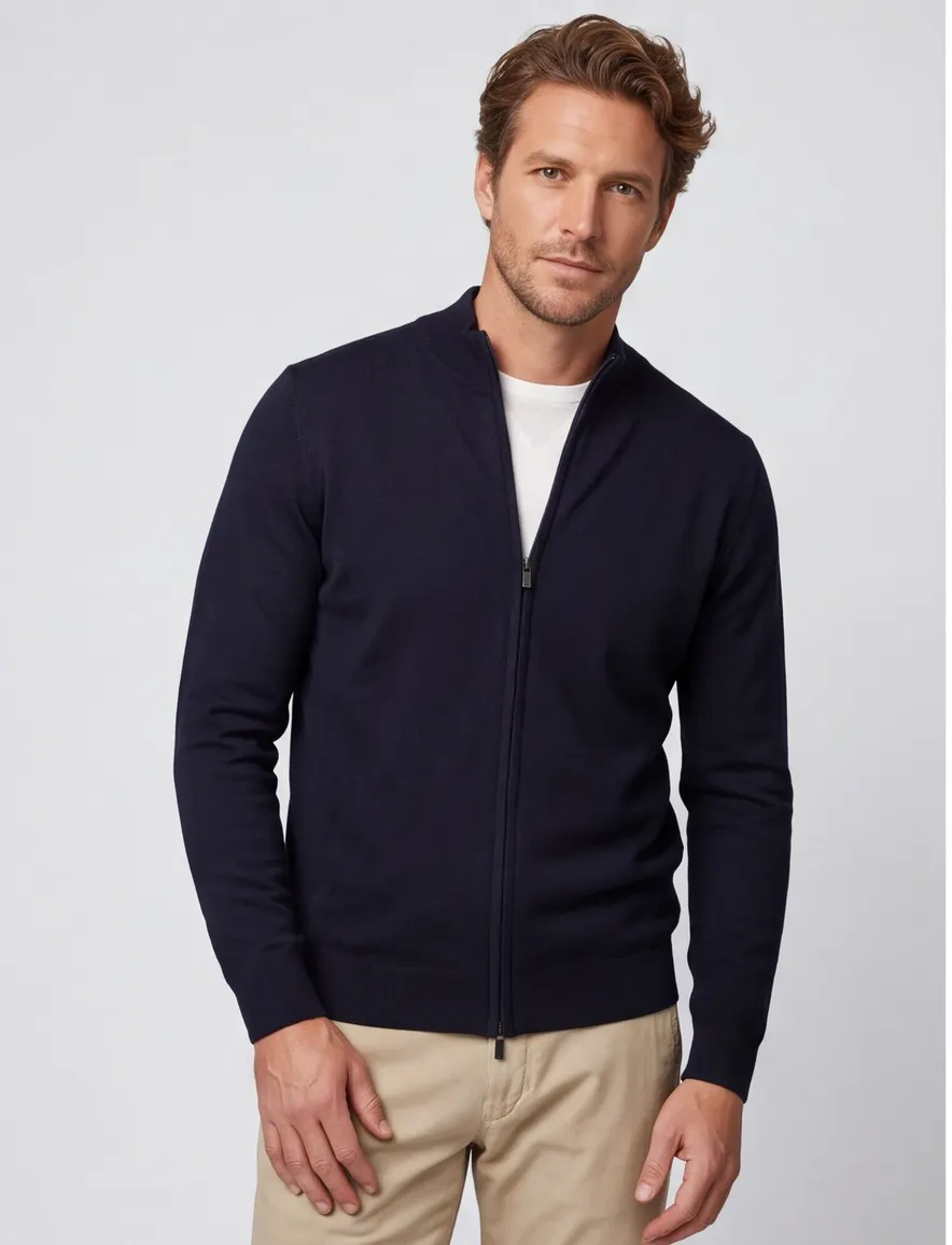 Thomas Maine Vest donkerblauw rits merinowol