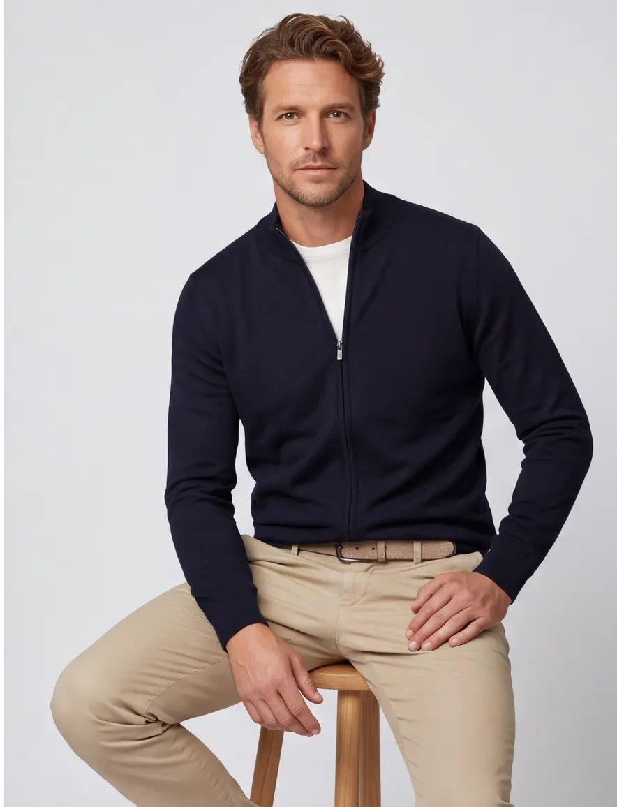 Thomas Maine Vest donkerblauw rits merinowol
