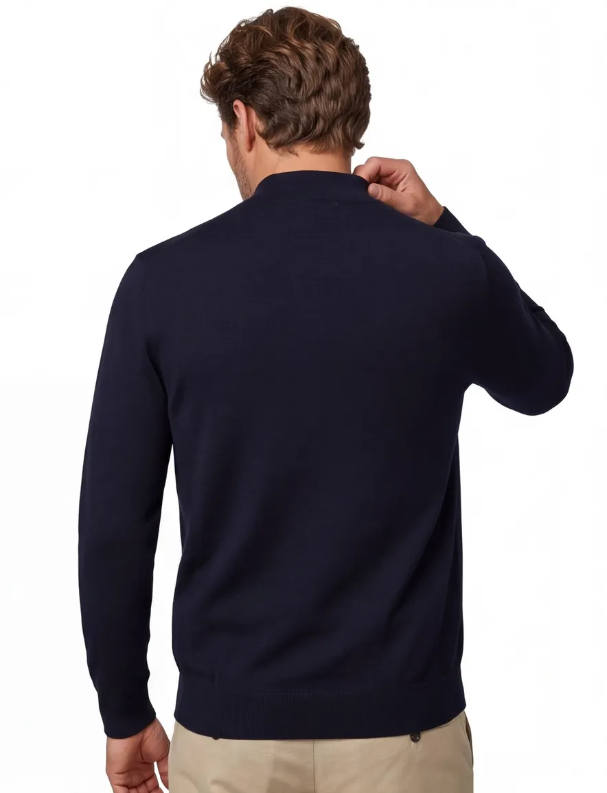 Thomas Maine Vest donkerblauw rits merinowol
