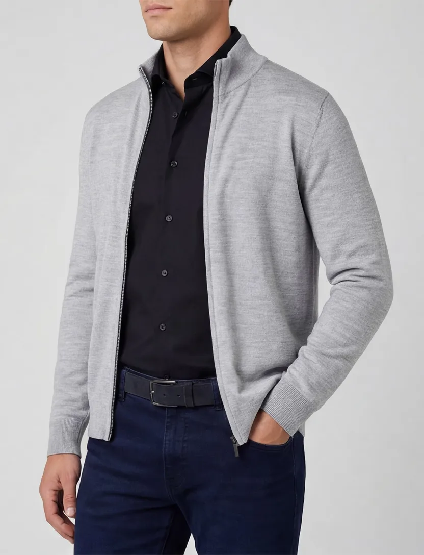 Thomas Maine grijs gêmeleerd vest rits merinowol