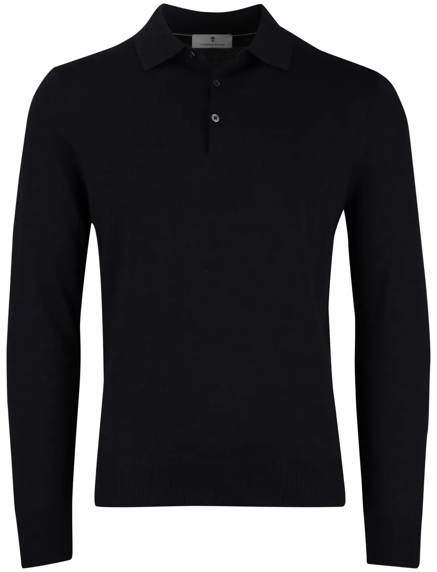 Thomas Maine navy trui effen merinowol normale fit