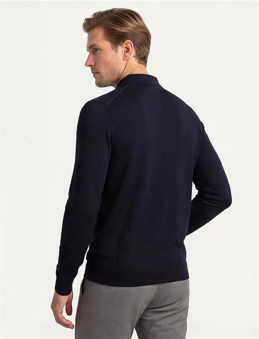 Thomas Maine navy trui effen merinowol normale fit