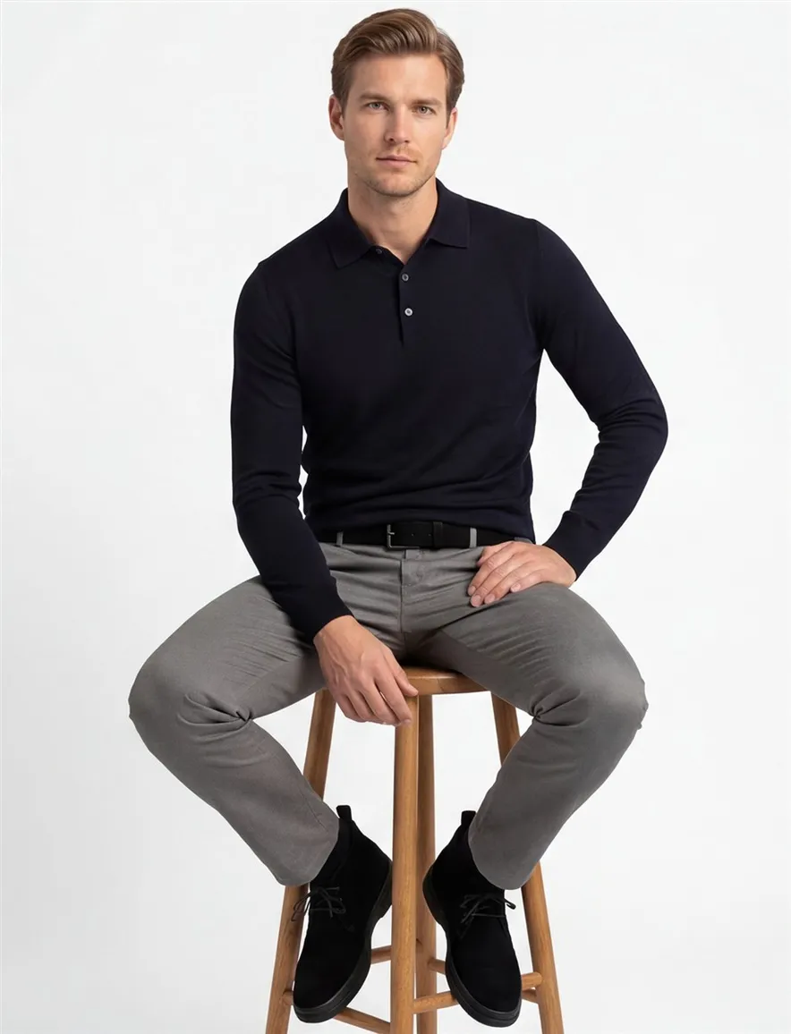 Thomas Maine trui 3-knoops donkerblauw