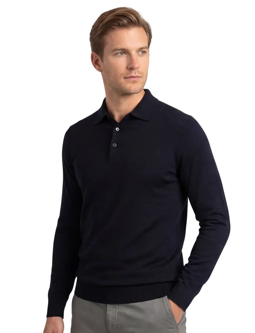 Thomas Maine navy trui merinowol effen normale fit