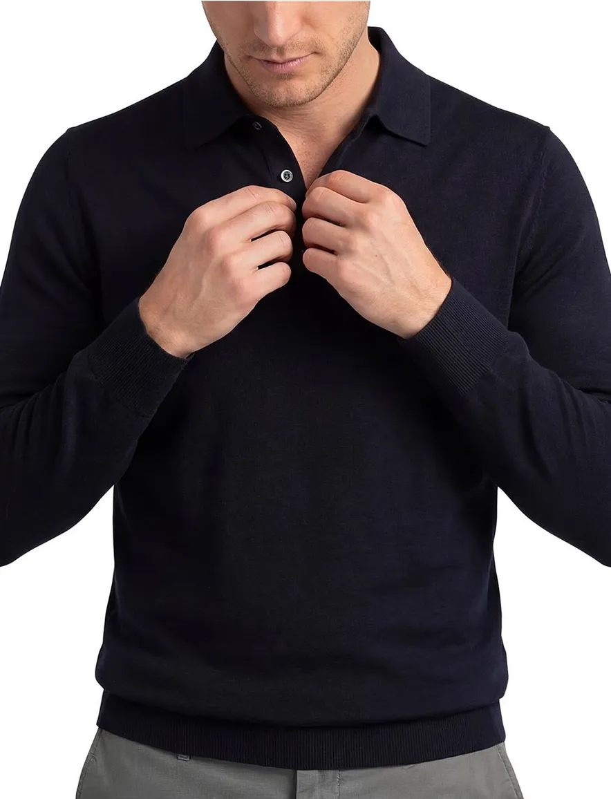 Thomas Maine navy trui effen merinowol normale fit