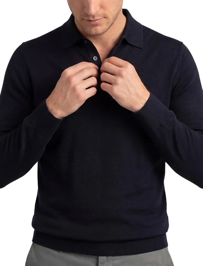 Thomas Maine navy trui merinowol effen normale fit