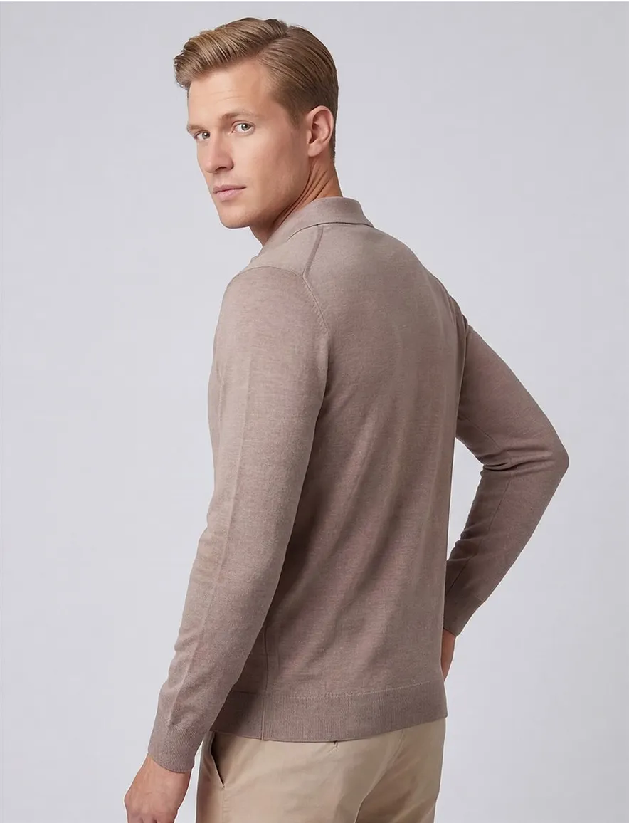 Thomas Maine trui effen beige normale fit katoen