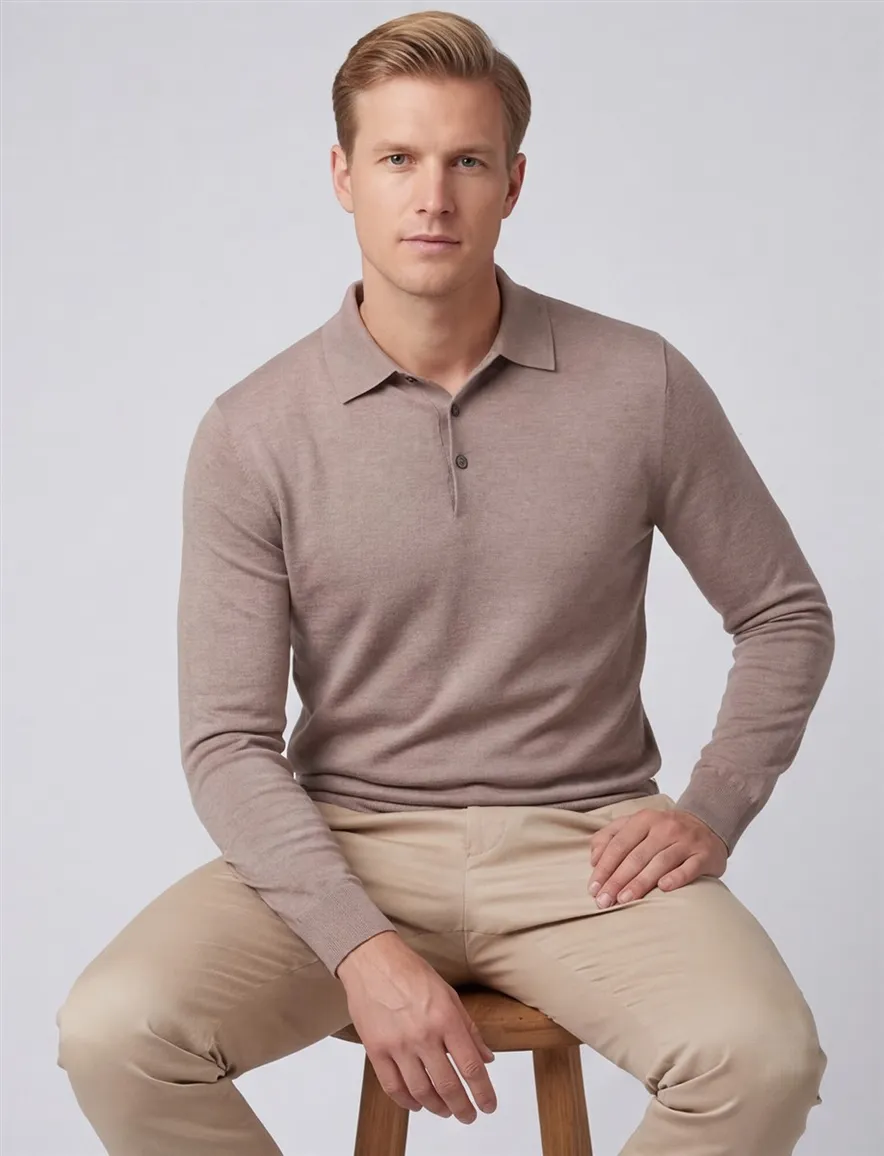 Thomas Maine 3-knoops polo beige