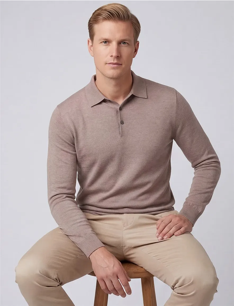 Thomas Maine trui effen beige normale fit katoen