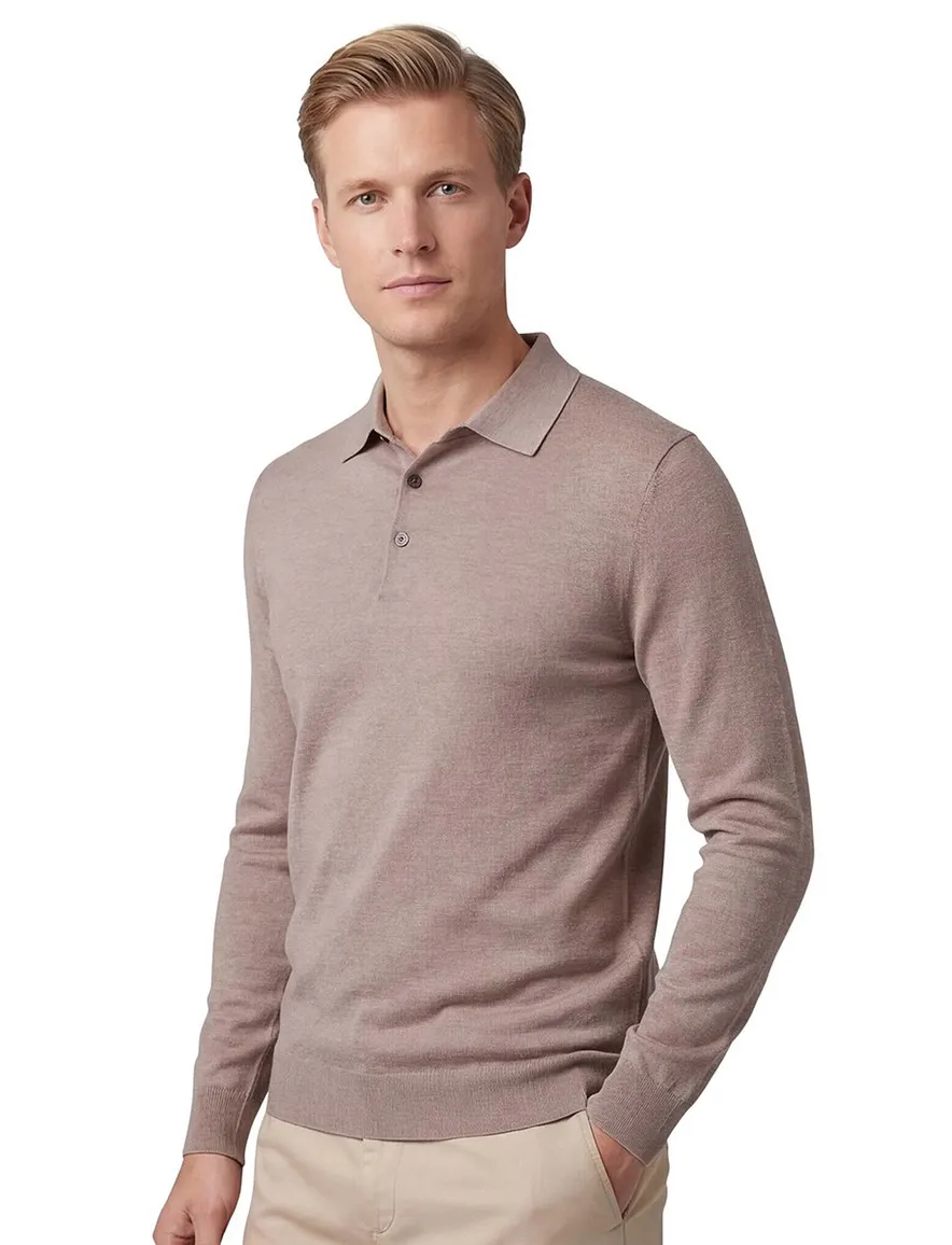 Thomas Maine trui effen beige normale fit katoen