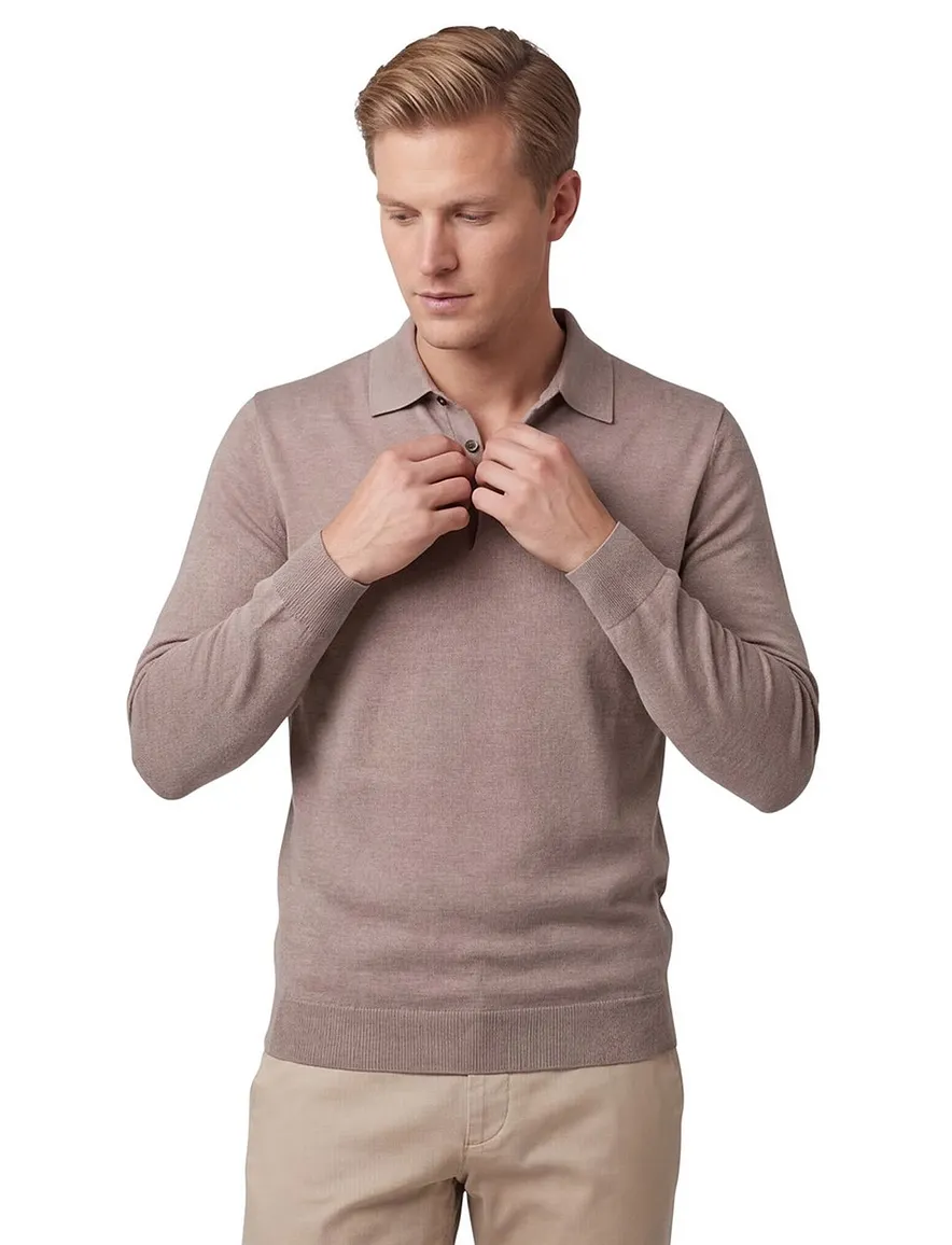 Thomas Maine trui effen beige normale fit katoen