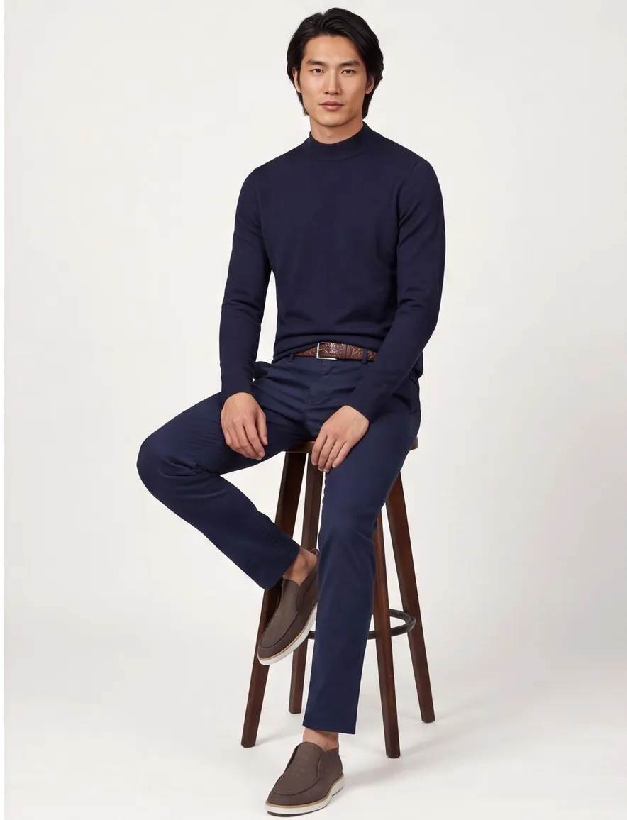 Thomas Maine trui ronde hals navy