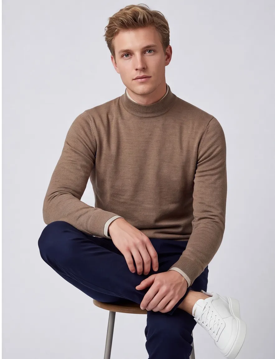 Thomas Maine pullover turtleneck lichtbruin wol