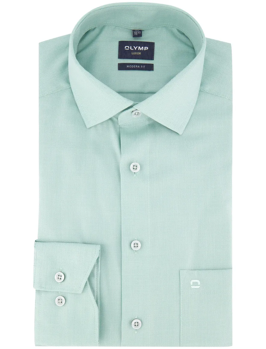 Olymp modern fit overhemd strijkvrij groen semi-wide spread boord