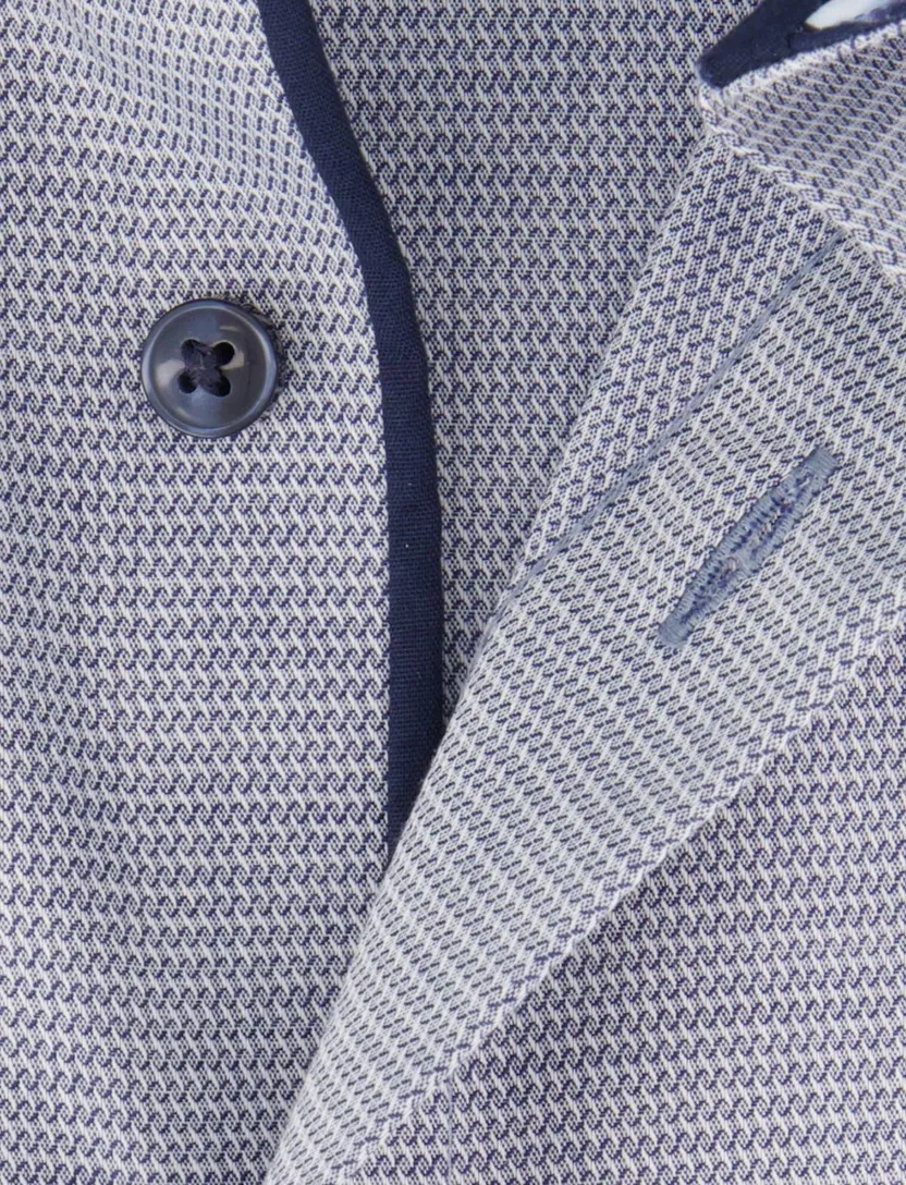 Olymp Modern Fit overhemd blauw korte mouw geprint strijkvrij