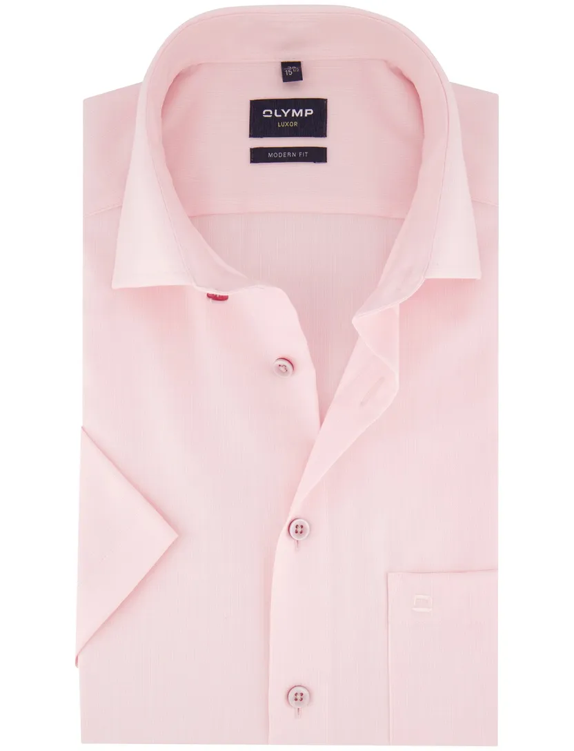 katoenen overhemd korte mouw Olymp roze effen