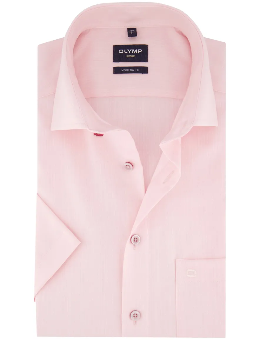 Olymp normale fit katoenen overhemd korte mouw roze